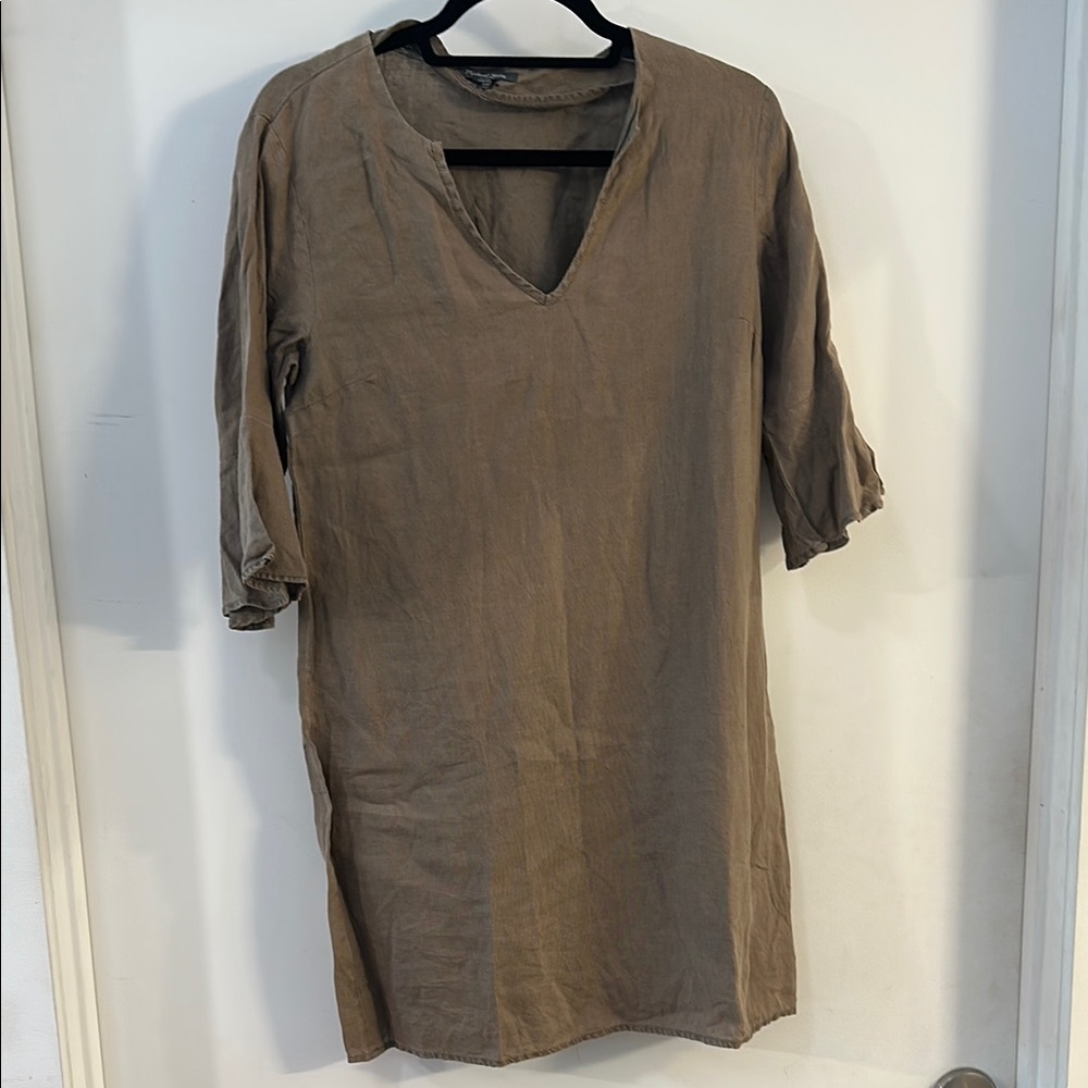 Michael Stars Taupe V-Neck Dress 100% linen